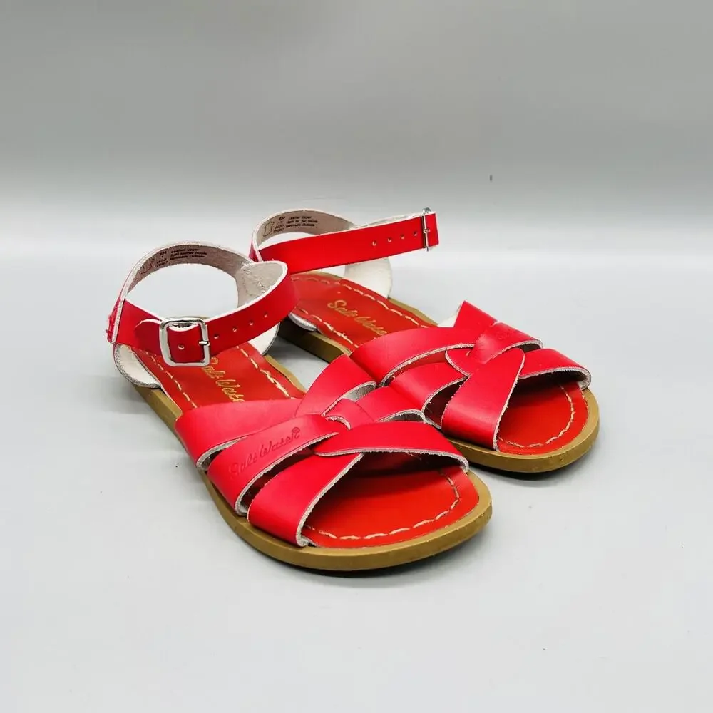 Salt Water Sandals Girls 1 Red Leather Strappy Ankle Buckle Summer Shoes Casual